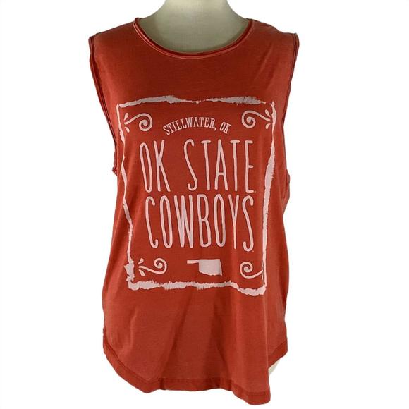 PRESSBOX Tops - NEW PRESSBOX women's oklahoma state university ruffy tank in red